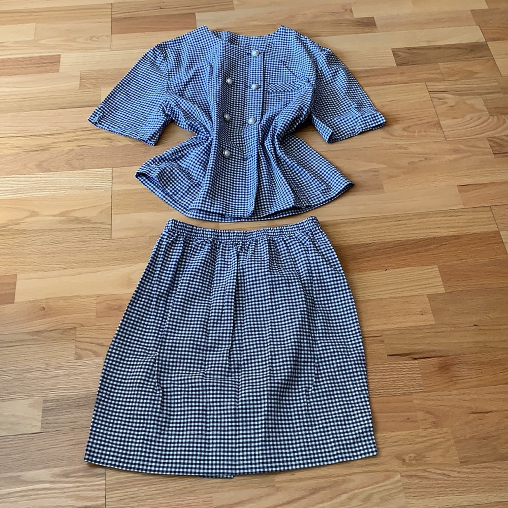 VINTAGE Gingham cotton 2pc skirt suit